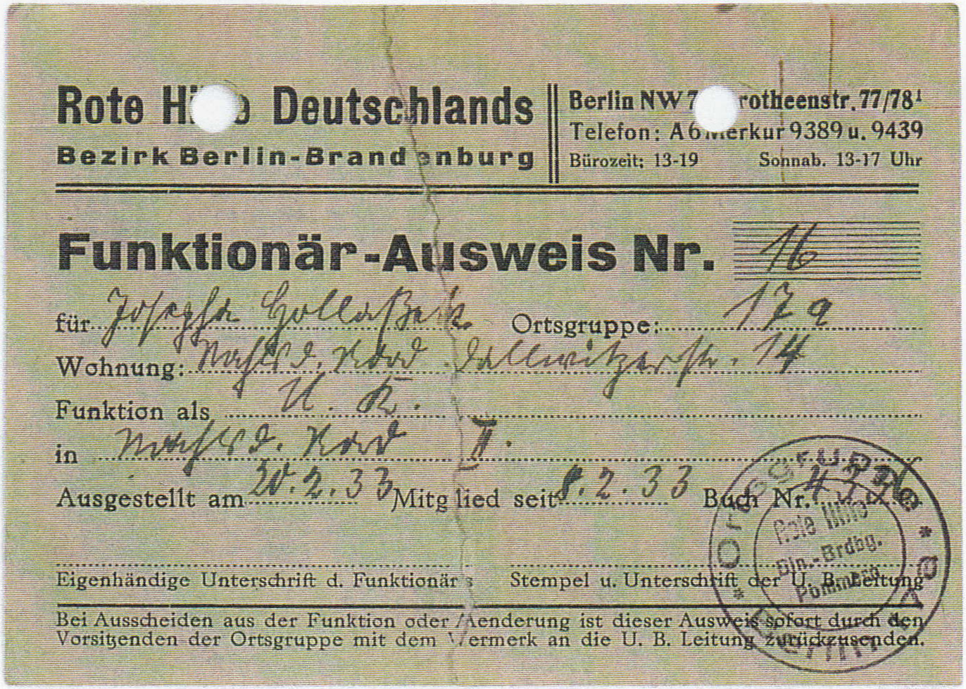 RHD Funktionärausweis von 1933